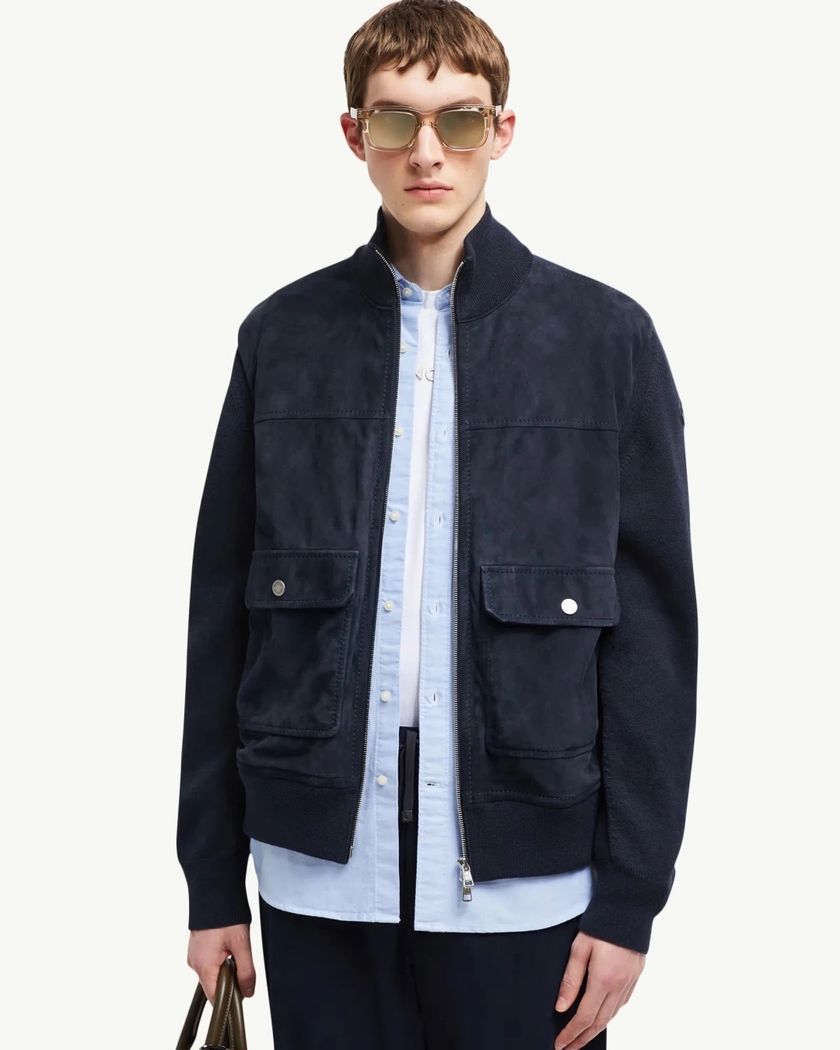 Куртка Moncler из замши и текстиля