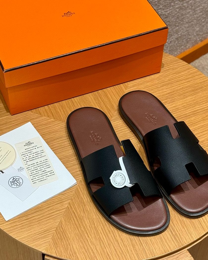 Мужские шлепанцы Hermès из кожи