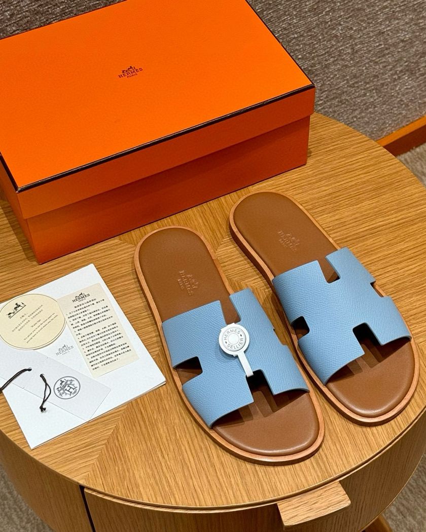 Мужские шлепанцы Hermès из кожи