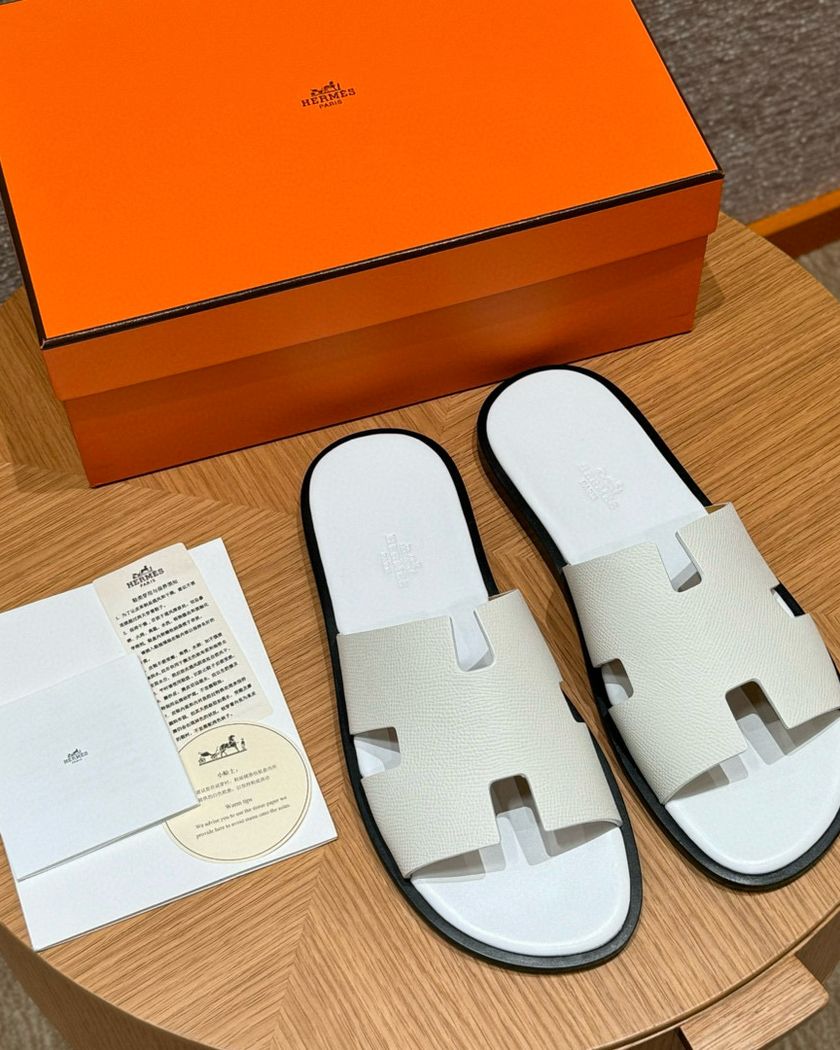 Мужские шлепанцы Hermès из кожи