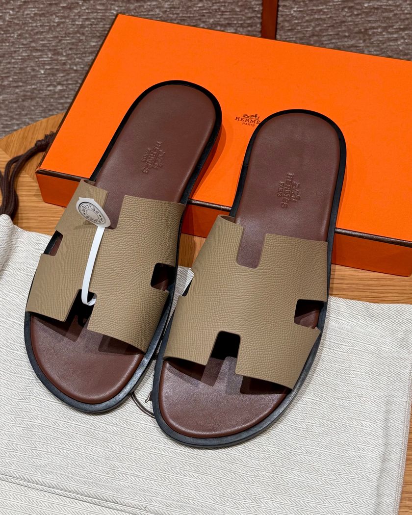 Мужские шлепанцы Hermès из кожи