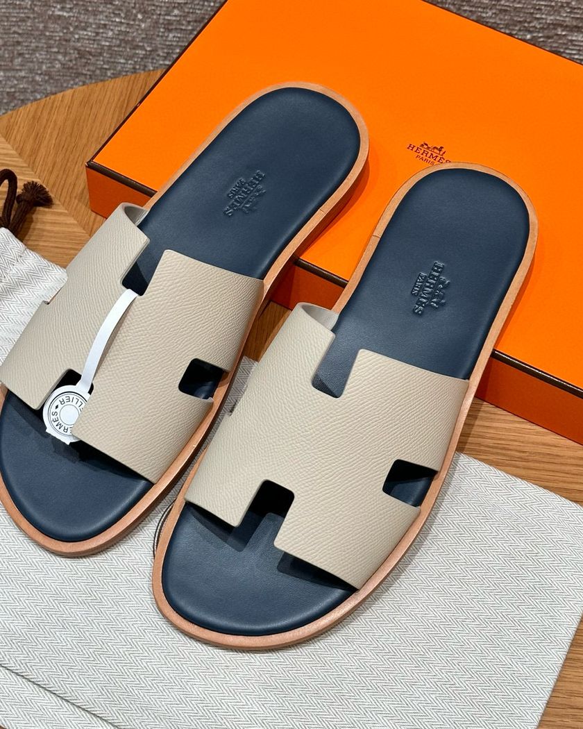 Мужские шлепанцы Hermès из кожи