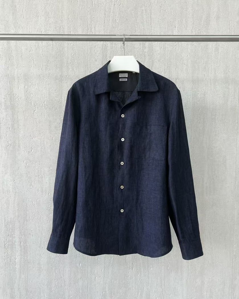 Рубашка Brunello Cucinelli из льна с длинными рукавами
