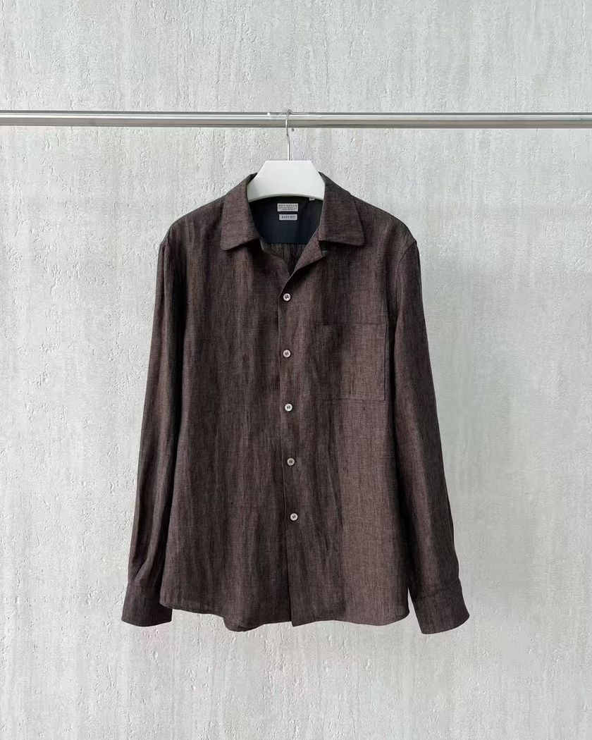 Рубашка Brunello Cucinelli из льна с длинными рукавами