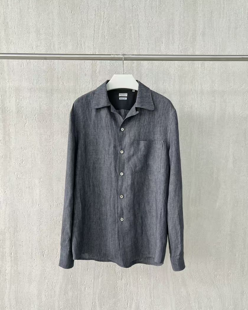 Рубашка Brunello Cucinelli из льна с длинными рукавами