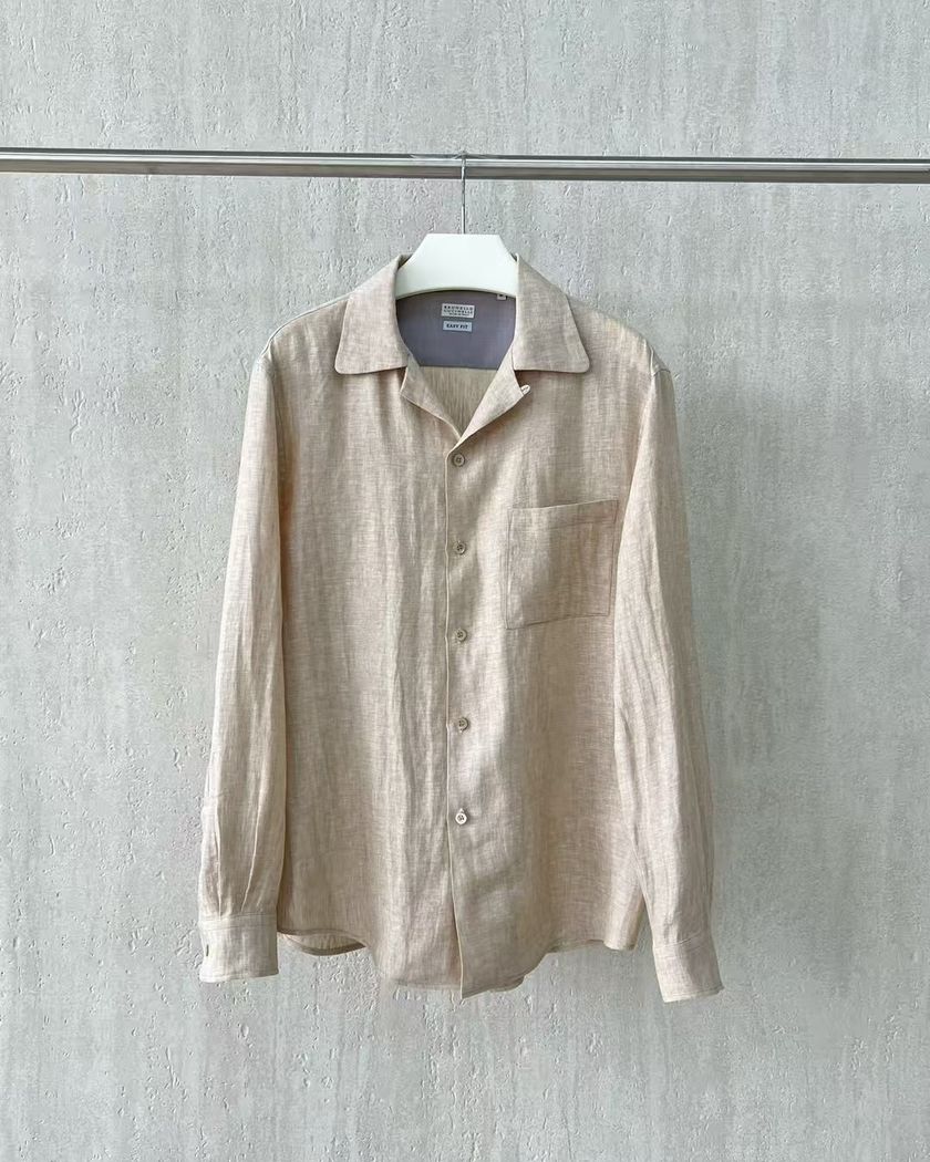 Рубашка Brunello Cucinelli из льна с длинными рукавами