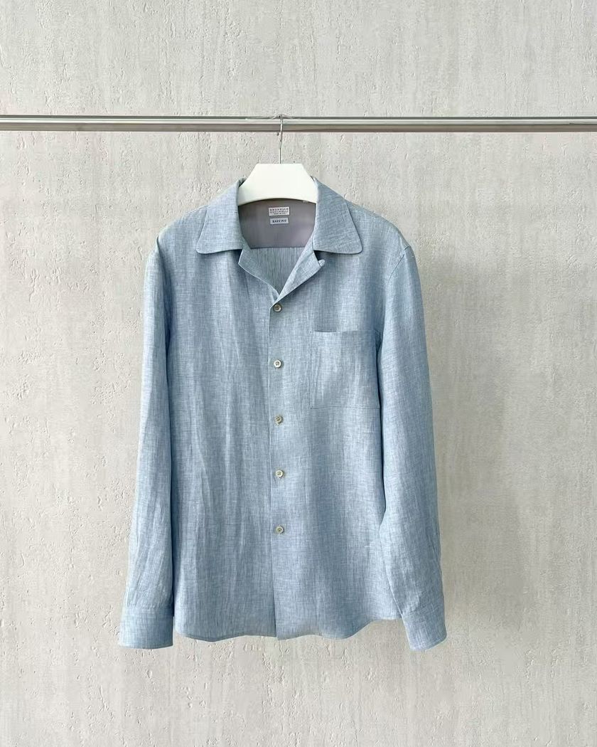 Рубашка Brunello Cucinelli из льна с длинными рукавами