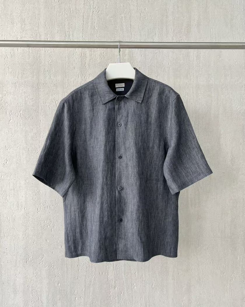 Рубашка Brunello Cucinelli из льна с короткими рукавами