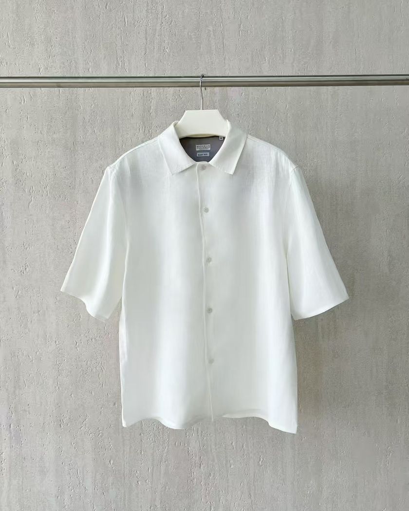 Рубашка Brunello Cucinelli из льна с короткими рукавами