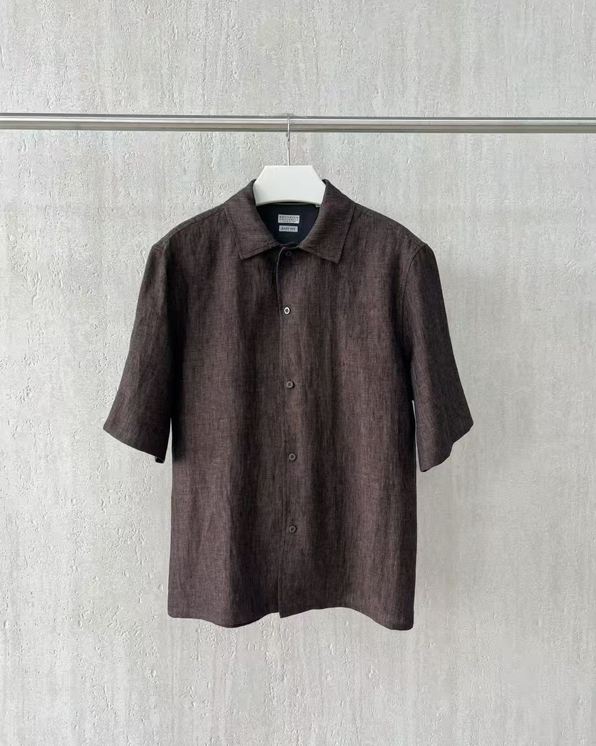 Рубашка Brunello Cucinelli из льна с короткими рукавами