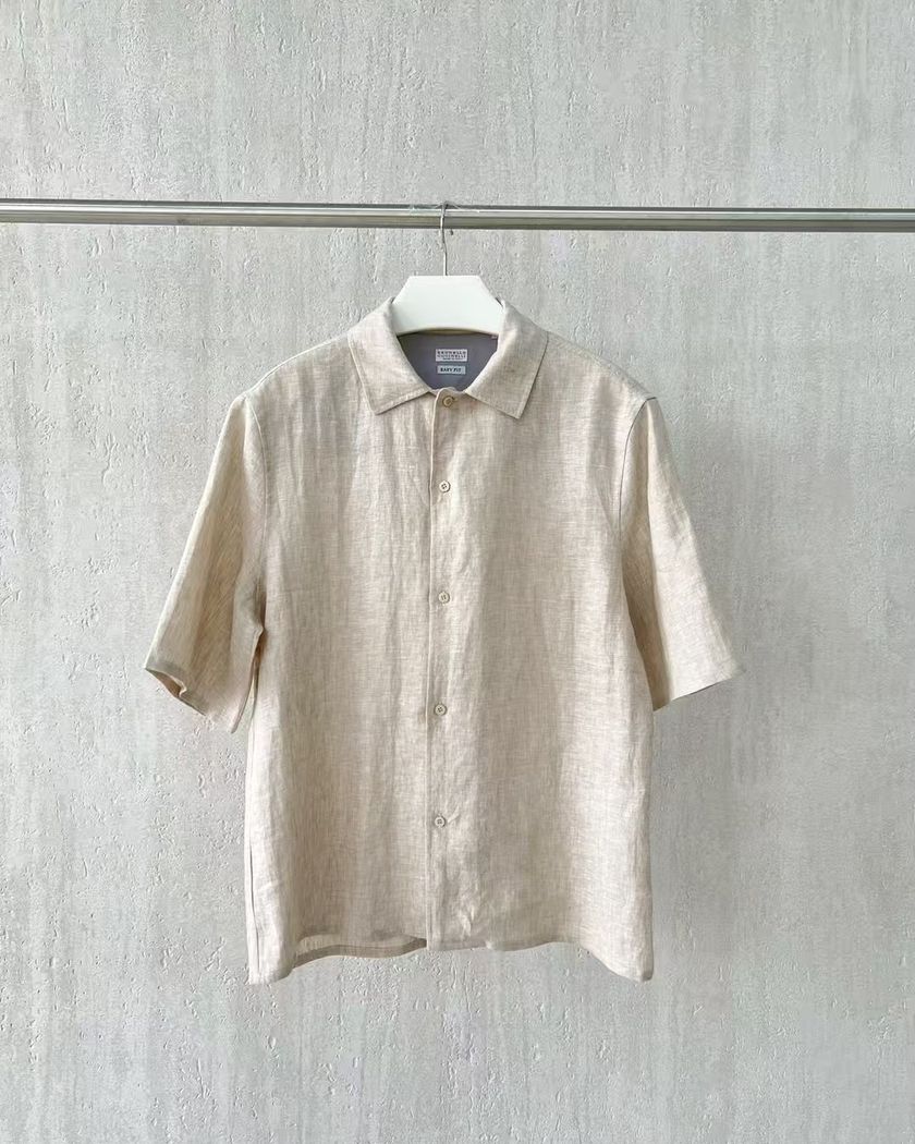 Рубашка Brunello Cucinelli из льна с короткими рукавами