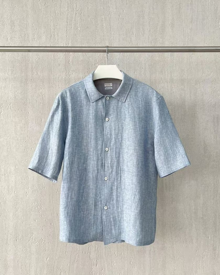 Рубашка Brunello Cucinelli из льна с короткими рукавами
