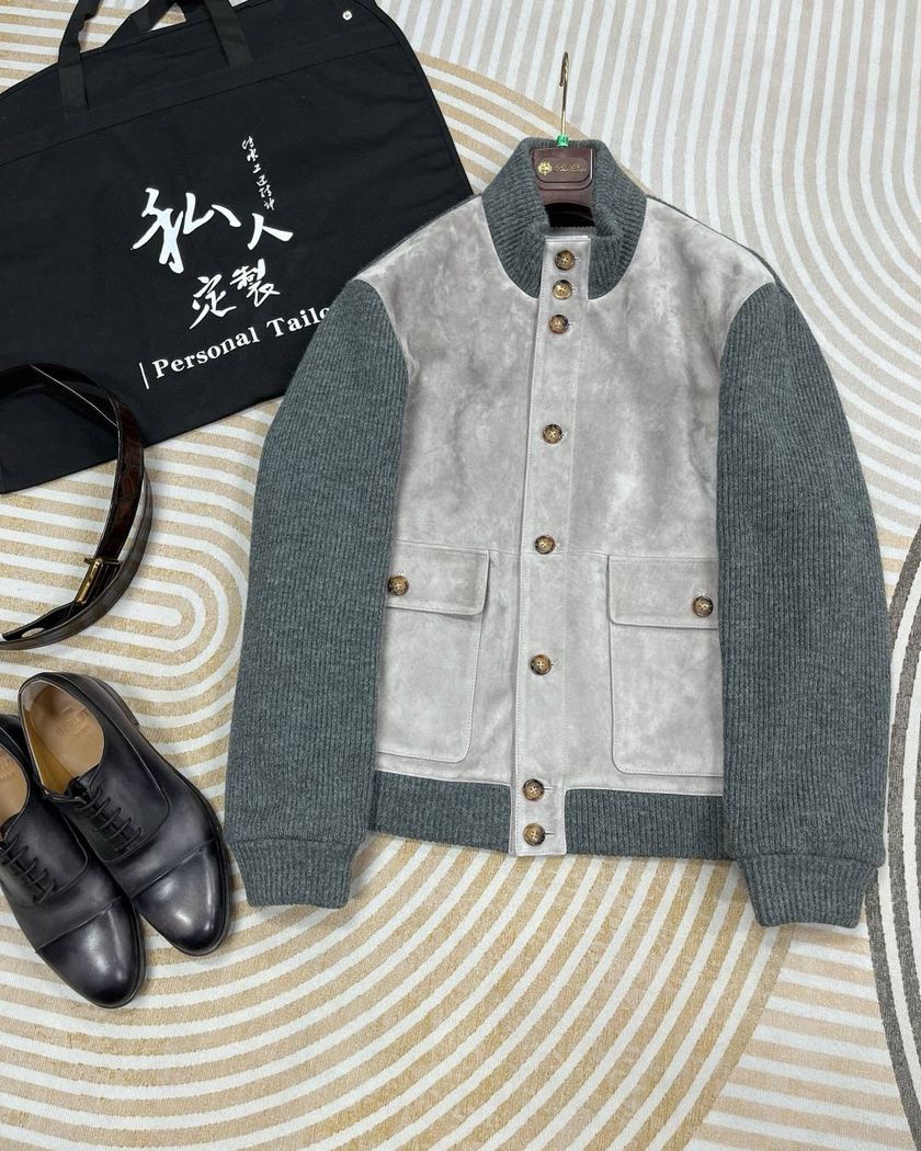 Куртка из шерсти и кожи Brunello Cucinelli